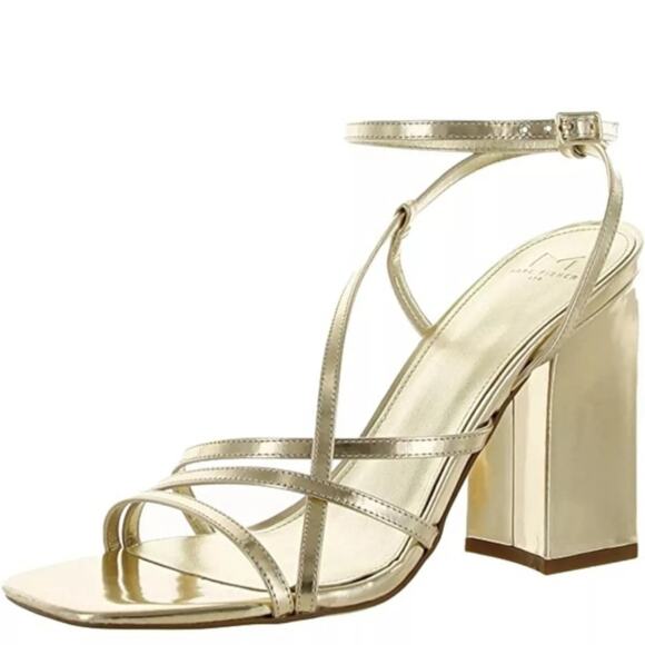 Marc Fisher Shoes - Marc Fisher Edalyn Strappy Metallic Ankle Strap Sandal Gold 10
